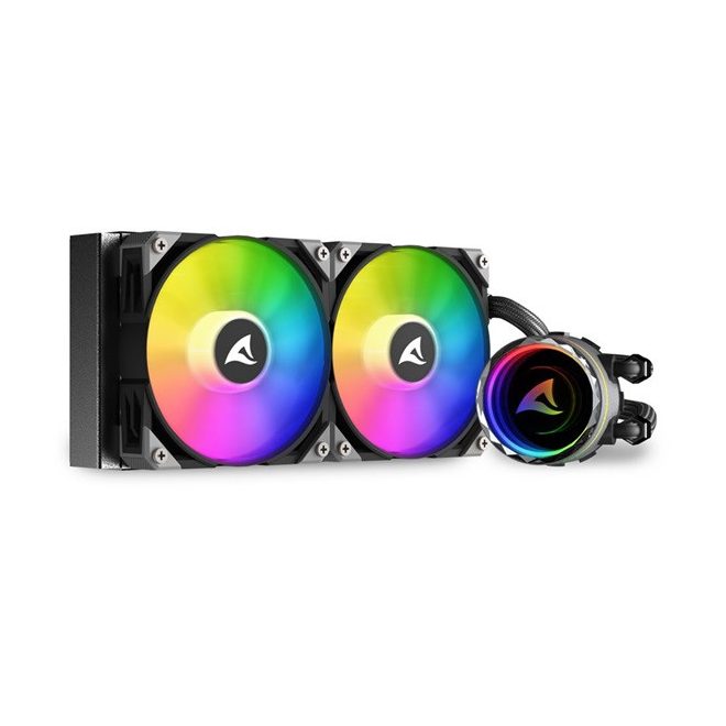 Sharkoon CPU Water Cooler Vízhűtés - S80 RGB AIO 240mm (max. 35 dB (A); max. 131.93 m3/h; 2x12cm, A-RGB LED, fekete) (4044951038008) (CG34972)