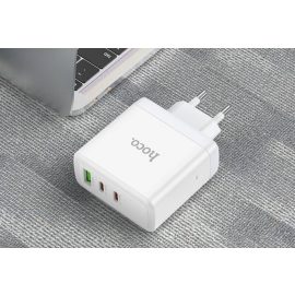  hoco. N33 Glory fali telefon és tablet gyorstöltő 35W, 1db USB és 2db USB-C kimenettel, USB-C/USB-C kábellel, fehér (N30)