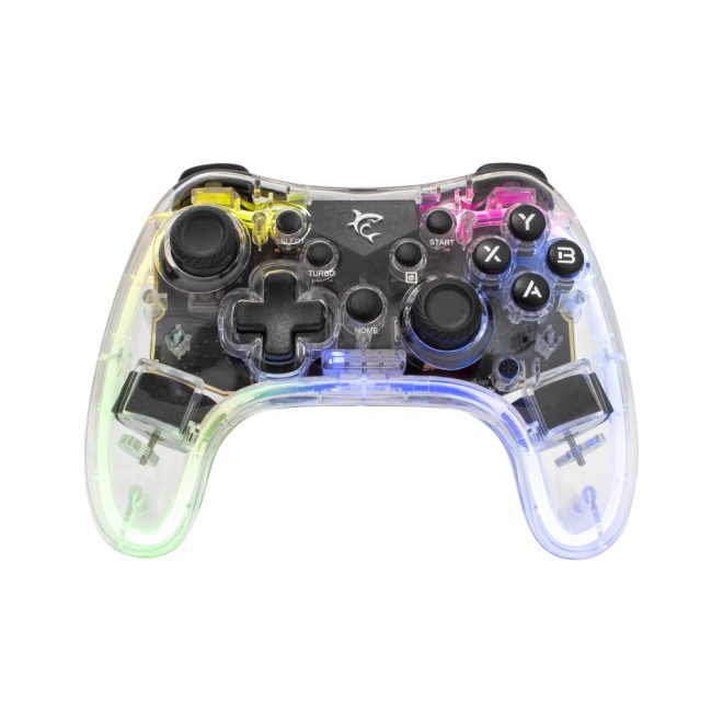 White Shark LEGION GPW-8039 RGB Vezeték Nélküli Kontroller, Android/iOS/N-Switch/Win PC/PS4/PS3 Digitális Wireless BlueTooth Gamepad, Átlátszó (GPW-8039)