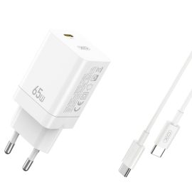   Samsung Galaxy-hoz 65W GaN Gyorstöltő + Kábel USB-C to USB-C (Type-C) 1 méter, Fehér