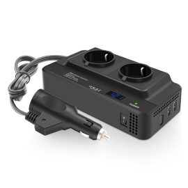   12V autós inverter 200W DC 12V átalakító AC 220V-ra, 2 hálózati csatlakozóval, 2 USB és egy Type-C porttal, JFIND D0088 (D0088-2, 8300-2)
