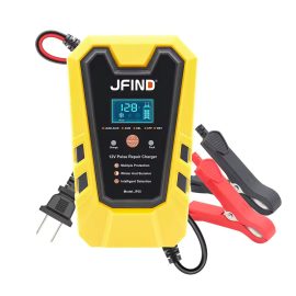   Hordozható 12V 6A autó akkumulátor tesztelő és töltő, sárga, JFIND JF08 (D0071-1)