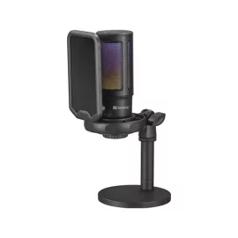   Sandberg Mikrofon - Streamer USB Microphone RGB (USB-C; Cardioid; RGB, 3,5 mm Jack fejhallgató kimenet, fekete) (126-39)