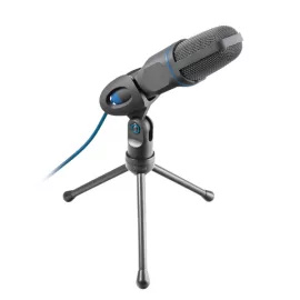   Trust Asztali Állványos Mikrofon - Mico (Studió design; 3,5mm jack + USB adapter; 180cm kábel; állvány; fekete-kék) (23790)