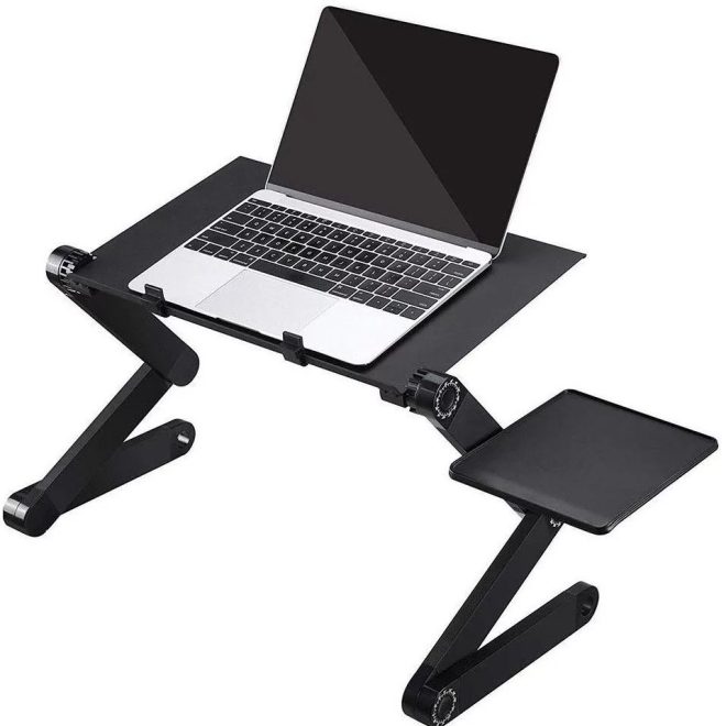 Univerzális laptoptartó állvány max. 17 colos laptophoz - multifunkciós, hűtőventilátorral, egértartóval, fekete