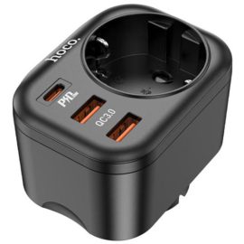   hoco. NS3 Multifunkciós hálózati csatlakozó, 2 USB és 1 Type-C csatlakozóval, fekete (NS3)