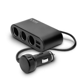   SAVIO 3-as autós szivargyújtó elosztó, 12/24V, 2xUSB, fekete (SA-024)