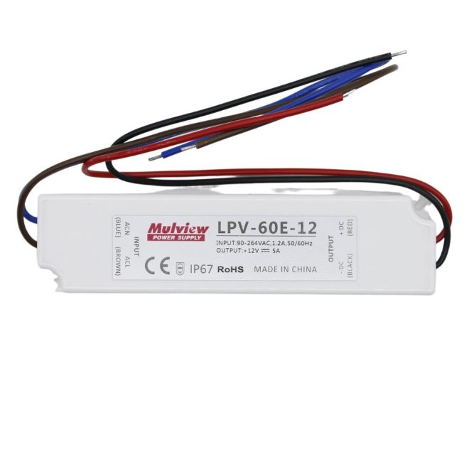 Vízálló LED -fémházas- tápegység 12V 5A 60W IP67, Mulview (LPV-60E-12)