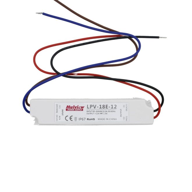 Vízálló LED -fémházas- tápegység 12V 1.5A 18W IP67, Mulview (LPV-18E-12)