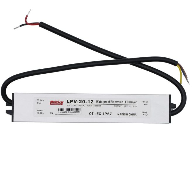 Vízálló LED -fémházas- tápegység 12V 1,7A 20W IP67, Mulview (LPV-20-12)