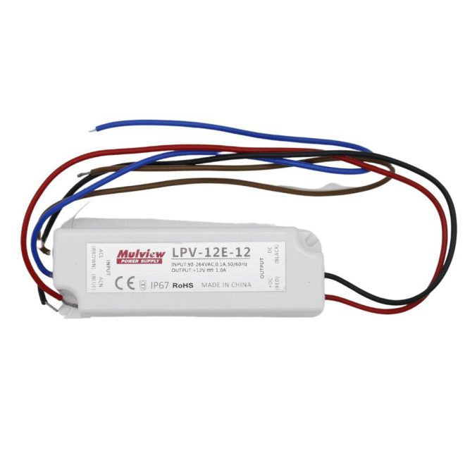 Vízálló LED -fémházas- tápegység 12V 1A 12W IP67, Mulview (LPV-12E-12)