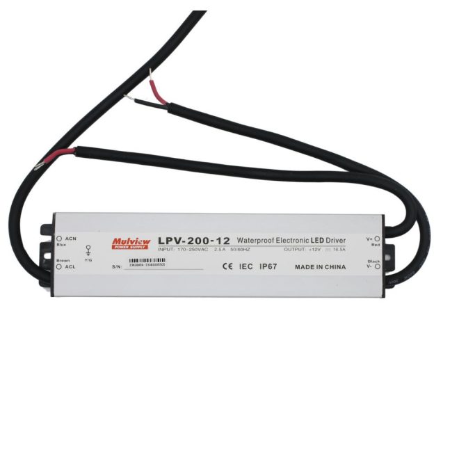 Vízálló LED -fémházas- tápegység 12V 16.5A 200W IP67, Mulview (LPV-200-12)