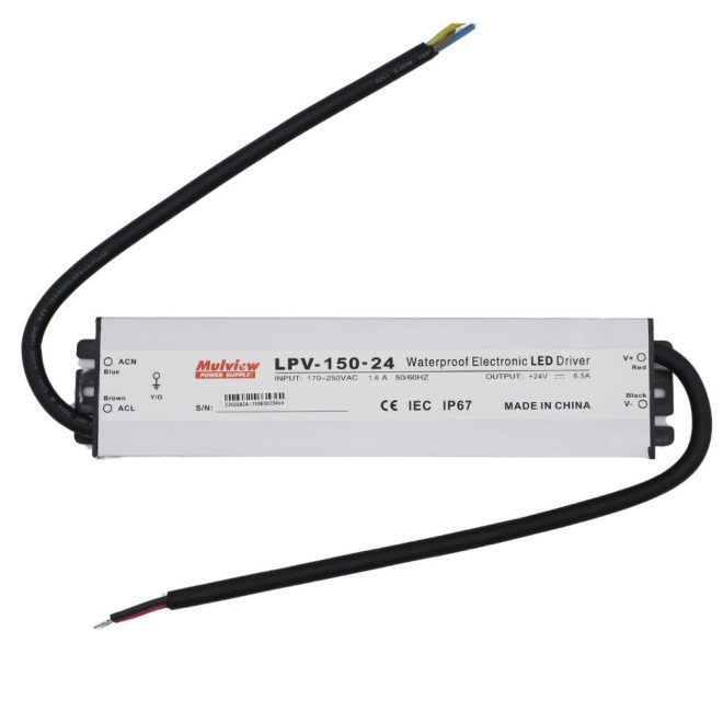 Vízálló LED -fémházas- tápegység 24V 6.5A 150W IP67, Mulview (LPV-150-24)