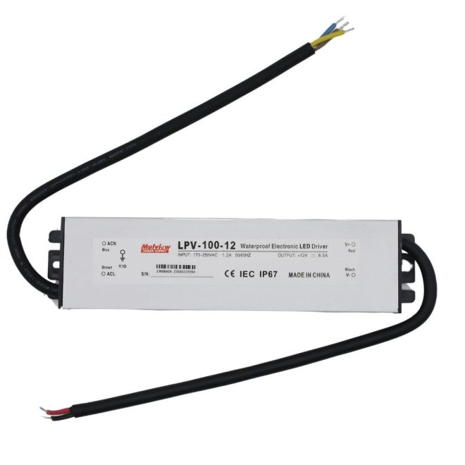 Vízálló LED -fémházas- tápegység 12V 8.5A 100W IP67, Mulview (LPV-100-12)