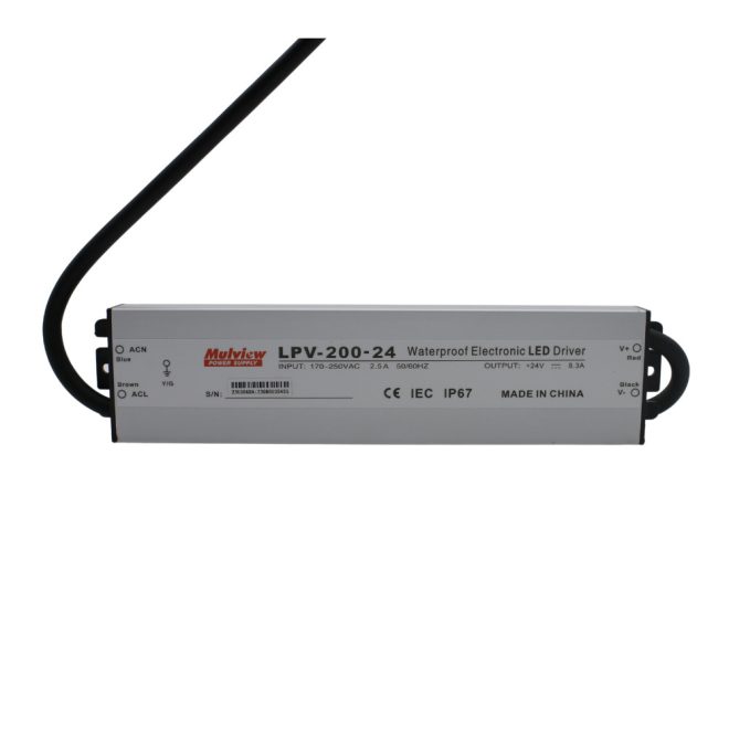 Vízálló LED -fémházas- tápegység 24V 16.5A 200W IP67, Mulview (LPV-200-24)