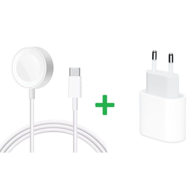 Apple Watch-hoz 20W Gyors Töltő + USB-C (Type-C) 1m kábel, Mágneses Indukciós, Fém, Fehér