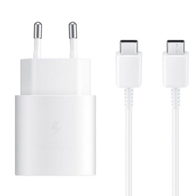 Samsung Gyári USB-C 25W Telefon és Tablet Adapter Töltő + 1m USB-C töltőkábel (EP-TA800EWE + EP-DG977BWE)