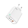 Univerzális 65W-os Telefon és Tablet Gyorstöltő 65W, 2db USB-C 1db USB kimenettel, fehér (Jellico)