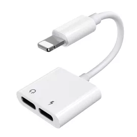   Lightning Elosztó, Splitter, 2x Lightning bemenettel, fejhallgatóhoz és töltőhöz is egyszerre, fehér (Joyroom S-Y104) 