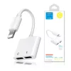 Lightning Elosztó, Splitter, 2x Lightning bemenettel, fejhallgatóhoz és töltőhöz is egyszerre, fehér (Joyroom S-Y104) 