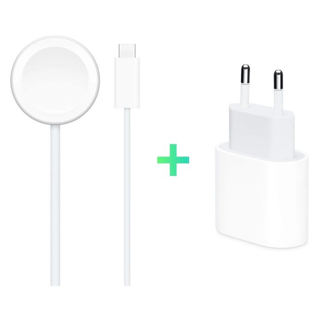 Apple Watch 20W Gyors Töltő + USB-C 1m kábellel, Mágneses Indukciós, Műanyag, Fehér