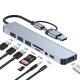 USB-C és USB 3.0 HUB 8 portos átalakító - 1x USB 3.0, 3x USB 2.0, SD/microSD kártyaolvasó, USB-C, 3.5mm audio csatlakozó - sokoldalú bővítés laptophoz és PC-hez