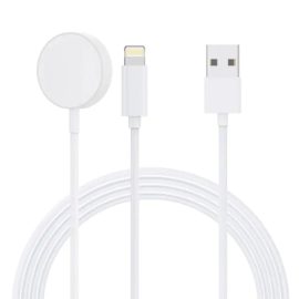   Apple iPhone-hoz és Apple Watch-hoz USB 2in1 Lightning + vezeték nélküli mágneses indukciós töltő, 1m kábel, fehér