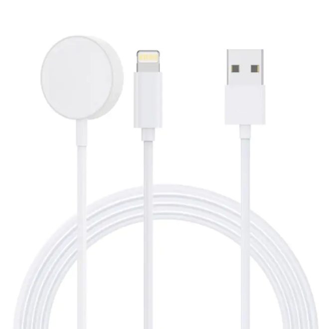Apple iPhone-hoz és Apple Watch-hoz USB 2in1 Lightning + vezeték nélküli mágneses indukciós töltő, 1m kábel, fehér