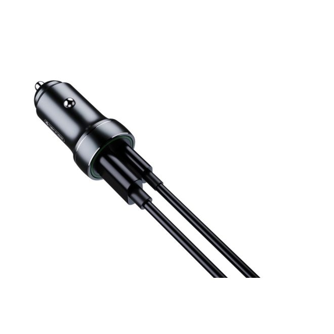 Apple IPhone-hoz 20W USB és USB-C Szivargyújtós Telefon Gyorstöltő + 1m Lightning kábel PD + QC3.0 Portokkal