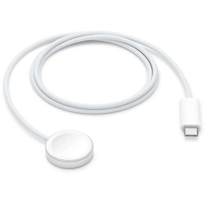 Apple Watch Töltő, USB-C 1m kábellel, Mágneses Indukciós, Fém, Fehér