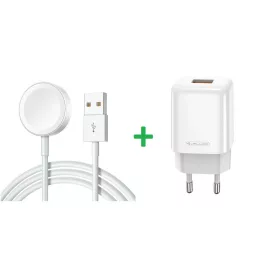   Apple Watch-hoz 12W USB Gyorstöltő + 1m USB kábel, Mágneses Indukciós, Fém, Fehér
