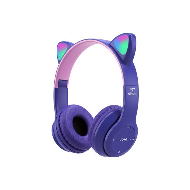 Bluetooth vezeték nélküli fülhallgató macskafüllel, Cat Ears lila