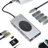 13-in-1 több portos USB-C HUB | vezeték nélküli töltővel | HDMI, VGA, 3xUSB-C (2.0 és 3.0) , 3xUSB (2.0 és 3.0) SD/microSD kártya olvasó, 3,5mm jack audio csatlakozó, RJ-45 LAN (Internet, Gigabites)