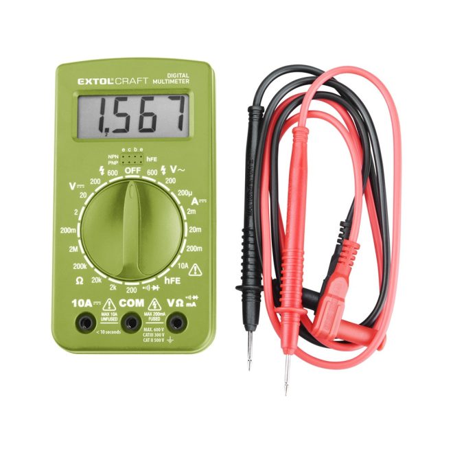 EXTOL® digitális multiméter; Amper-Volt-Ohm-Dióda mérő, hangjelző funkcióval, CE, 1 db 9V elemmel (600011)