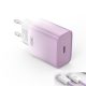 Apple iPhone 15, 16-hoz 30W Lila- Fehér Gyors Töltő + Cipőfűző mintás Lila - Fehér Színes Kábel (USB-C to USB-C)
