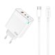 Apple iPhone-hoz 65W GaN Telefon és Tablet Gyorstöltő 3 USB portos, 2xUSB-C (Type-C) és 1xUSB + 1m USB-C to Lightning Kábel