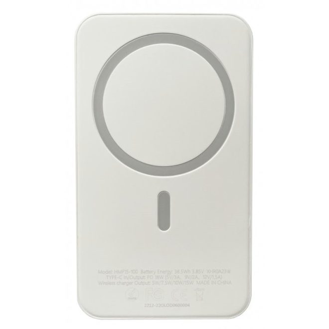 Apple iPhone 15, 16-hoz Power Bank MagSafe 5000mAh mágneses indukciós gyorstöltővel, USB-C kábellel tölthető fel
