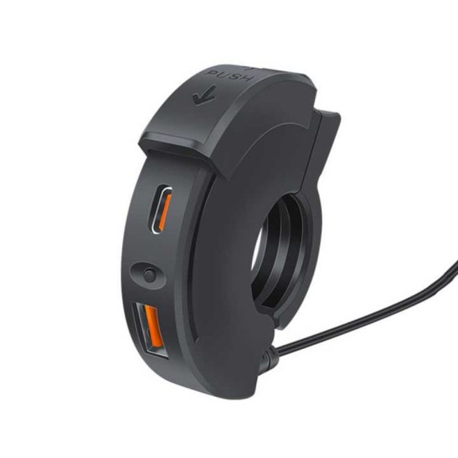 D0135 Motoros Telefon USB és USB-C Gyorstöltő 18W, Félkör alakú, IP65 vízálló