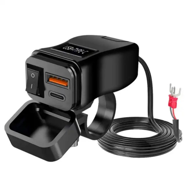 Vízálló Motoros Telefon USB és USB-C Gyorstöltő 18W, IP65 (D0136)