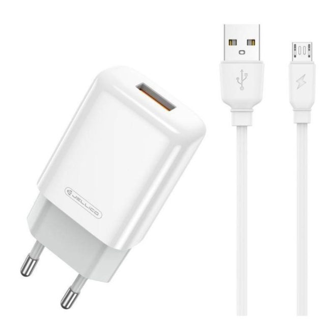 Univerzális 12W-os Gyors Telefon és Tablet Hálózati Töltő, 1m USB - Micro USB kábellel (Jellico - EU01)