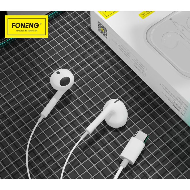 Foneng T61 USB-C vezetékes fülhallgató, 1.2 méter, fehér