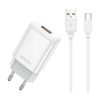 Univerzális 12W Gyors Töltő (5V 2,4A) USB Telefon és Tablet Töltő, Adapter, Fehér, USB-C kábellel (EU01)