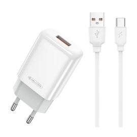   Univerzális 12W Gyors Töltő (5V 2,4A) USB Telefon és Tablet Töltő, Adapter, Fehér, USB-C kábellel (EU01)