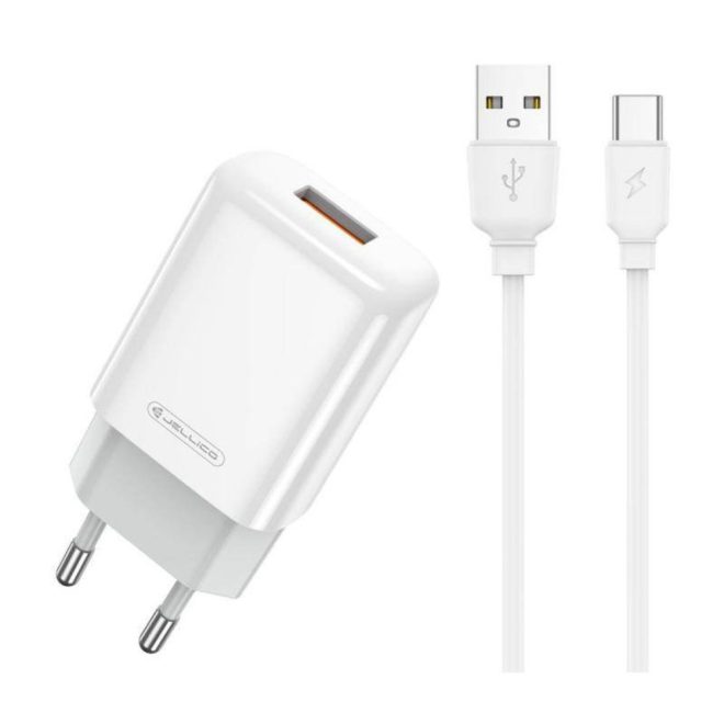 Univerzális 12W Gyors Töltő (5V 2,4A) USB Telefon és Tablet Töltő, Adapter, Fehér, USB-C kábellel (EU01)