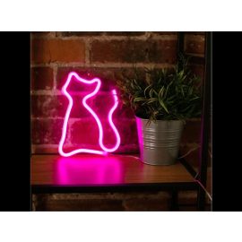   Cica mintás LED neon lámpa - falra akasztható dekor világítás rózsaszín fénnyel, USB csatlakozóval, hangulatos és vidám kiegészítő gyerekszobába, nappaliba vagy ajándékba