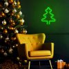 Karácsonyfa mintás LED neon lámpa, falra akasztható világítás, USB csatlakozóval, zöld
