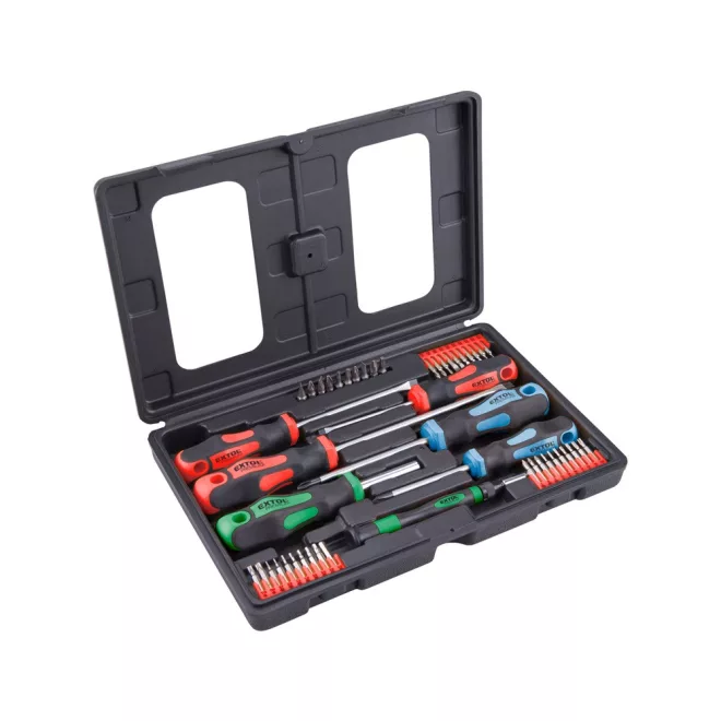 EXTOL® PRÉMIUM 47db-os Csavarhúzó és BIT készlet, Chrome Vanádium, műanyag tartóban (8819258)
