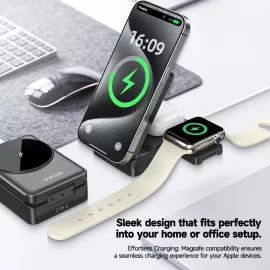   MagSafe Vezeték nélküli 3-az-1-ben Töltőállomás, iPhone-hoz, Apple Watch-hoz és AirPods-hoz vezeték nélküli töltő, 15W, fekete (JELLICO W25)