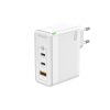 100W GaN Hálózati Telefon, Tablet, Kamera és Fényképezőgép Gyors Töltő, 2db USB-C, és 1db USB-A aljzattal, fehér