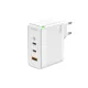 100W GaN Hálózati Telefon, Tablet, Kamera és Fényképezőgép Gyors Töltő, 2db USB-C, és 1db USB-A aljzattal, fehér